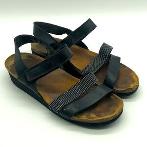 Naot Sandals Women's 8.5 Krista Strappy Leather Slingback Pewter Studded Wedge